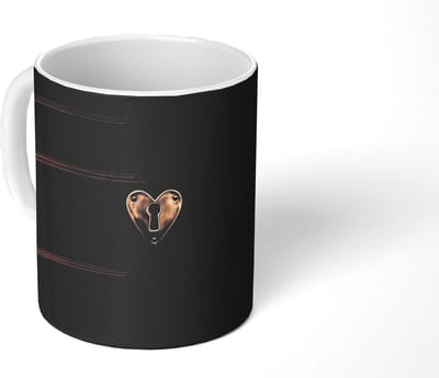 Mok - Koffiemok - Bordeaux - Sleutelplaat - Hout - Deur - Mokken - 350 ML - Beker - Koffiemokken - Theemok