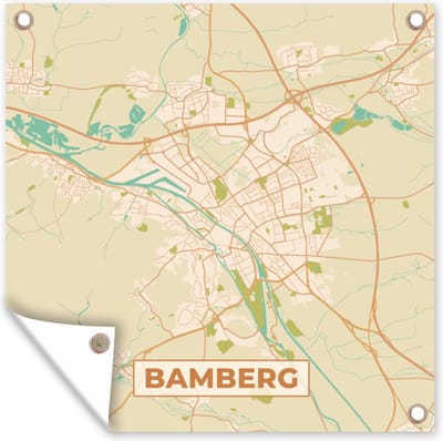 Tuin poster Plattegrond - Bamberg - Kaart - Stadskaart - Vintage - 200x200 cm - Tuindoek