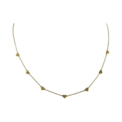 New Bling 9NBG-0475 Gouden Ketting met Hartjes - Dames - 7 Hartjes - 3,5 x 4,0 mm - Ankerschakel - 0,78 mm Dik - 38 + 2,5 + 2,5 cm - 14 Karaat - Goud