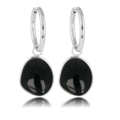 My Bendel - Zilverkleurige Oorbellen met Onyx Edelstenen Hanger - 36 Mm - Onyx Elegantie: Zilverkleurige Oorbellen met Stijlvolle Hanger - met Luxe Cadeauverpakking | Sieraden Voor Dames