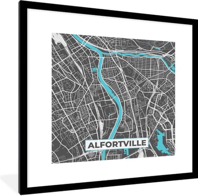 Fotolijst incl. Poster - Alfortville - Frankrijk - Kaart - Plattegrond - Stadskaart - 40x40 cm - Posterlijst