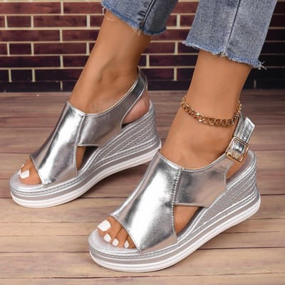 Dames Zomer Peep Toe Wedge Sandalen Achterband Gesp Platform Sandalen Dames Mode Dikke Zool Sandalias Romeinse Schoenen 41