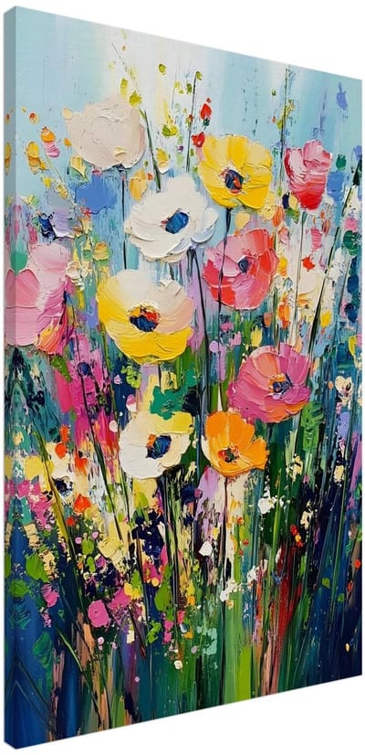 Canvas Schilderij - Colourful flowers 60x90 cm - Bloemen en Planten Wanddecoratie Woonkamer & Slaapkamer