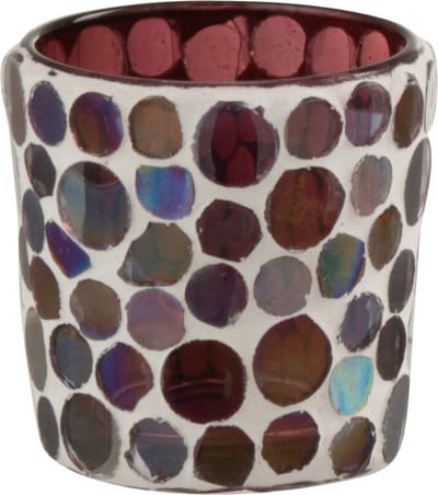 J-Line theelichthouder Mozaiek - glas - rood/wit - small - 4 stuks