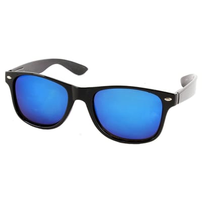 Fako Sunglasses® - Zwarte Zonnebril Met Blauwe Spiegelglazen - Heren Zonnebril - Dames Zonnebril - UV400 - Zwart - Spiegel Blauw