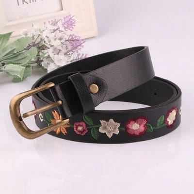 Nieuwe Geborduurde Bloemen Decoratie Damesriem Retro Riem Mode Dames Veelzijdige Rokriem 110cm zwart
