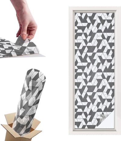 Tulup Raamfolie Anti inkijk - Geometrische illusies Privacy Folie Raam - 50x146 cm - Zwart Anti inkijk Folie - Raamfolie Tegen inkijk Glas in Lood - Voor op kantoor, voor de hal, voor de woonkamer - Raamfolie Zonwering