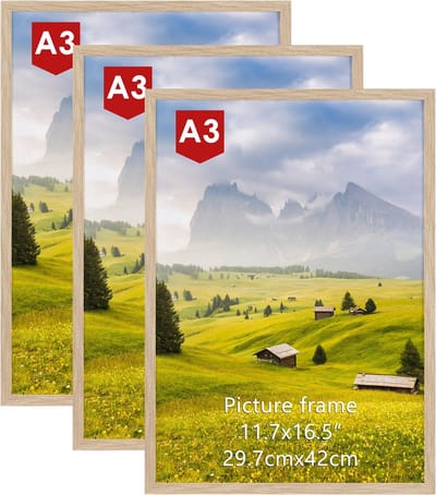 Fotolijst A3 in natuurhoutkleuren voor Wandmontage - Perfect voor Posters en Kunstdrukken