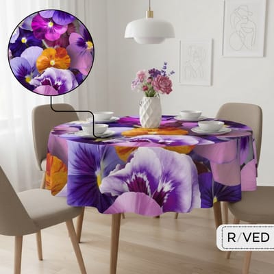 Raved Rond Tafelzeil - 160 cm ø - Bloemen - Viooltjes - PVC - Afwasbaar
