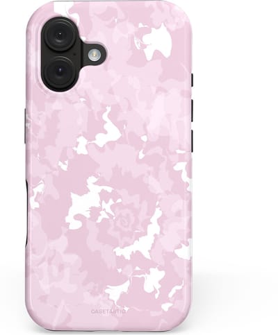 Casetastic hoesje geschikt voor Apple iPhone 16 - MagSafe - Dubbellaagse bescherming - Roze wervels - Fashion Case - Lichtgrijs Lichtroze Wit