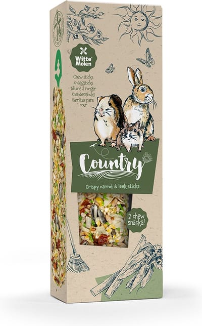 Witte Molen - Knaagdierensnack - Knaagdier - Country Knaagsticks Wortel & Prei 110g - 2st