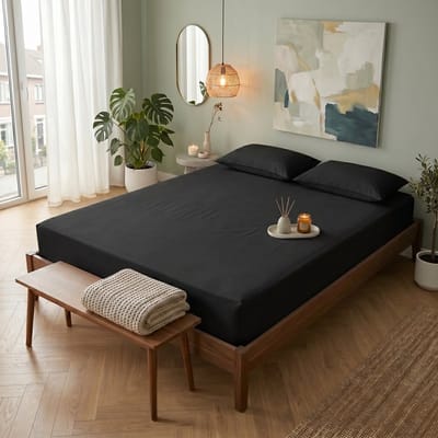 Saphira SOFT Geweven Katoen Hoeslaken – Zwart – 90x200 cm – Eenpersoon – 30 cm Matrashoogte – 100% Katoen – 360° Elastiek Rondom – Glad, Ademend & Zacht