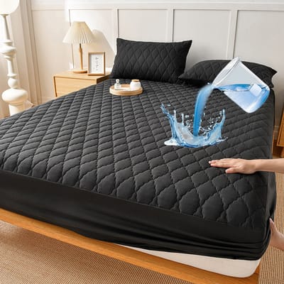 Waterdichte matrashoes en kussensloopset, matrasbeschermer, waterdicht TPU-membraan, eenvoudig te installeren, ademend en elastisch, zacht en comfortabel, wasbaar,zwart,90x200cm
