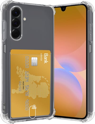 Hoes - Geschikt voor Samsung Galaxy A26 - Met Pashouder en Kaarthouder - Telefoon Hoesje Shockproof - Siliconen Case - Back Cover - Shock Proof - Pasjes Houder - Transparant