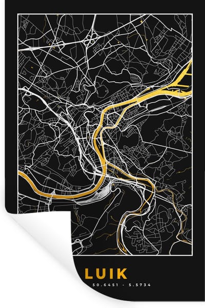 Muurstickers - Sticker Folie - Kaart - Goud - Luik - Plattegrond - Stadskaart - 20x30 cm - Plakfolie - Muurstickers Kinderkamer - Zelfklevend Behang - Zelfklevend behangpapier - Stickerfolie