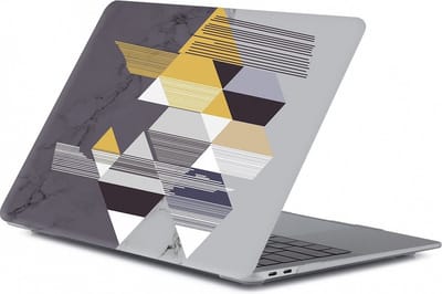 Laptophoes - Geschikt voor MacBook Pro Hoes Case -13 inch - A1989 (2018) - Print Blokjes Goud Grijs