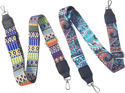 Verstelbare Boho Schouderband 87-145cm - Universele Vervangende Tasband met Leer en Zilveren Haakjes, Kleurrijk Ontwerp voor Handtassen en Rugzakken