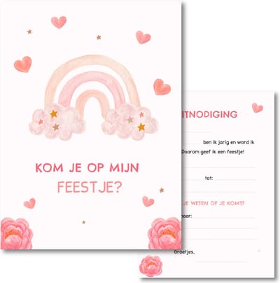 Koestert - uitnodiging kinderfeestje regenboog - 10 stuks - jongen of meisje - uitnodigingskaarten - uitnodiging verjaardag - uitnodiging kinderfeestje regenboog - uitnodiging regenboog