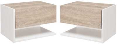 QUESTYR Set van 2 Zwevende Nachtkastjes – Wandmontage – Met Lade & Open Plank – Modern Wit – Hangende Nachtkastjes voor Slaapkamer