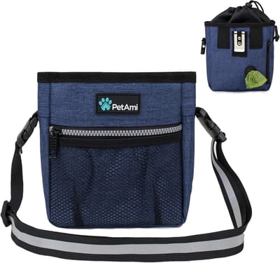 Hondensnoepjes Tas - Trainingspouch Honden - Hondentraining Buiten - Inclusief Opvouwbare Kom - 17.8 x 17.3 x 6.4 cm - Marineblauw