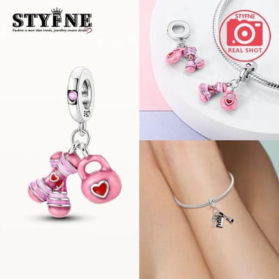 Bedel Koperroze Yoga Halter Kettlebell Kralen Passend voor Charm Plata Echte Armbanden Sieraden voor Vrouwen Knutselen DoeHetZelf Cadeau beige