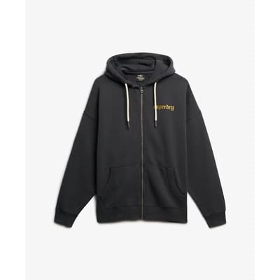 Superdry Old School Tattoo Oversized Hoodie met Rits Dark Grey Grootte: 38
