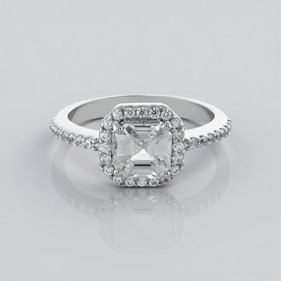 Cavill - Zilveren ring 925 sterling zilver geplatineerd - Cambodjaanse zirkoon 1,646 ct & 36 zirkonen 0,419 ct - Achthoek asscher geslepen elegant