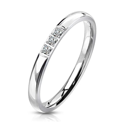 Ring Dames - Ringen Dames - Ringen Vrouwen - Zilverkleurig - Zilveren Kleur - Ring - Sierlijk met 3 Steentjes - Triple