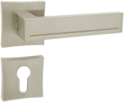 DOMINO DELUX-QR M9 - Deurkruk op vierkante rozet - PZ cilinderslot sluiting - Gelakt nikkel - Aluminium deurbeslag