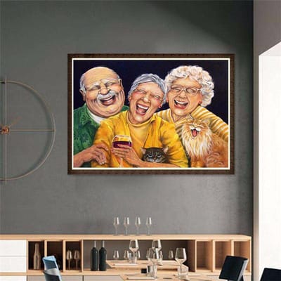 Diamant schilderij mozaïek man en twee vrouw diamant strass borduurwerk kruissteek woondecoratie 20X30CM beige