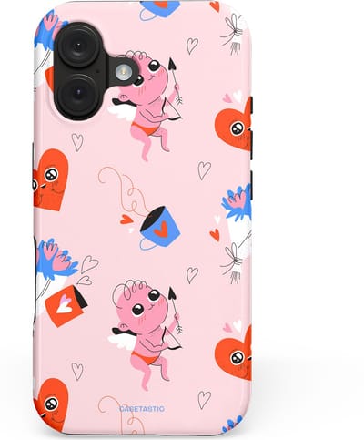 Casetastic hoesje geschikt voor Apple iPhone 16 - MagSafe - Dubbellaagse bescherming - Cupido's Keuze - Fashion Case - Lichtgrijs Lichtroze Wit Rood