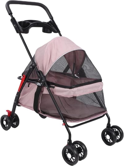 Huisdierbuggy - Hondenbuggy Kattenbuggy - Comfortabel Vervoer - Opvouwbaar Frame - Tot 17.7 kg - Roze