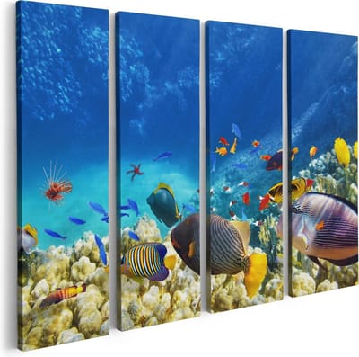Artaza Canvas Schilderij Vierluik Vissen in de Oceaan met Koralen - 80x60 - Foto Op Canvas - Canvas Print