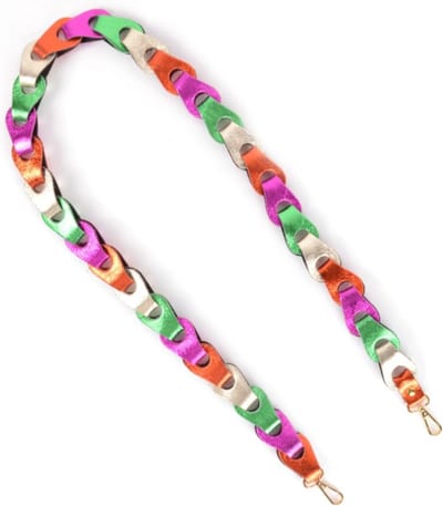 Tassenriem/Bag Strap/Telefoonkoord Gevlochten Leer - Metallic Oranje/Fuchsia/Groen/Goud