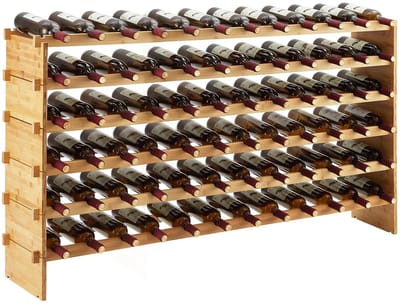 DIMICO - Groot wijnrek hout - Flessenrek - Wijnkast - Wijnrekken modulair - 72 flessen -Bamboe - Hout - 6 lagen - 114 × 28 × 86 cm