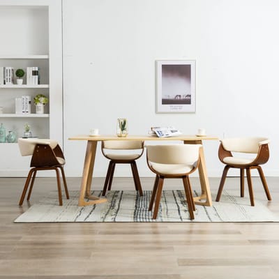 vidaXL - Eetkamerstoelen - 4 - st - gebogen - hout - en - kunstleer - crèmekleurig
