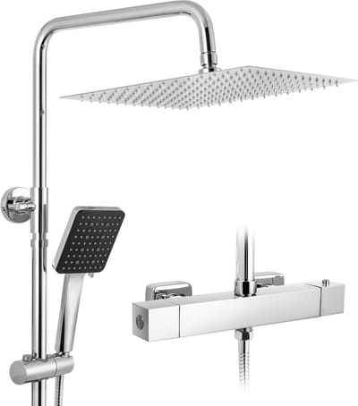 DERW Max Regendouche RVS - Ø 30 cm - Handdouche Met 6 standen - Waterbesparend - Inclusief thermostaatkraan - Chroom