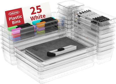 SnelShoppen - 25 Stuks Lade Organizer Set - Verstelbare Kunststof Opberglade Organizer - Ladeverdelers voor Keukengerei, Cosmetica, Make-up, Gadgets -