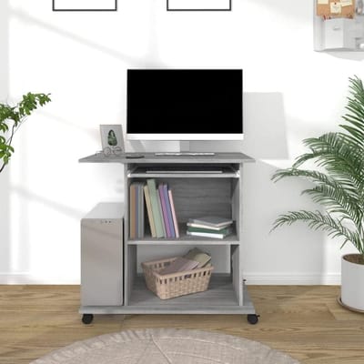 Bureau met wielen - Compacte tafel - Thuiswerken organiseren - Uitschuifbaar toetsenbordblad - 80 x 50 x 75 cm - Grijs