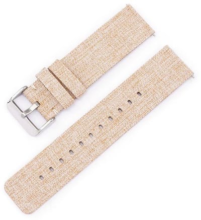 Nylon bandje - geschikt voor Garmin Venu (2 Plus) / Venu SQ (2) / Vivomove (Style - Sport) / Vivoactive 3 / 5 / 6 / Forerunner 55 / 165 / 245 / 645 / 570 - 42mm - gesp - beige zilver