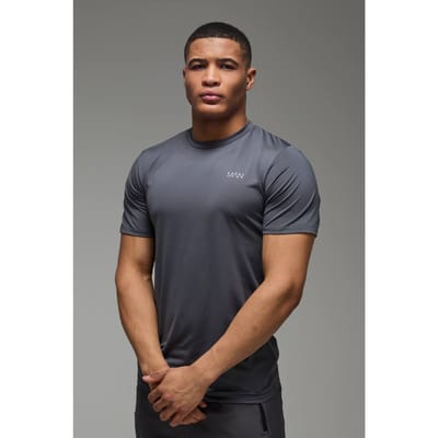 Man Active Regular Fit Performance Gym T-Shirt | Charcoal | Size XS