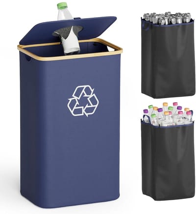 SpaceAid Recyclagebak voor Keuken - 100L (26 Gallon) Met Deksel & 2 Herbruikbare Binnenzakken, Voor Flessen, Blikken, Glas & Plastic (Blauw)