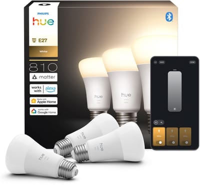Philips Hue Slimme LED A60 lamp, Warm Wit Licht, E27 Fitting, 3-pack