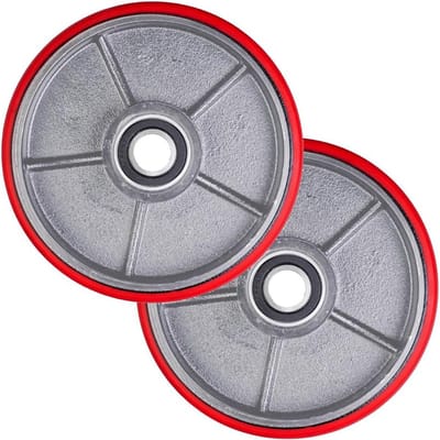 Set van 2 Hefwagenwielen Polyurethaan 180x50mm met As van 20mm en Kogellagers
