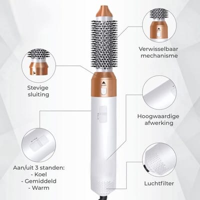 Luxe 5 in 1 Multistyler - Krultang - Multistyler - Fohnborstel - Krultang 5 in 1 - Multistyler - Airstyler - Fohn - Haarborstel - Hairwrap - Krulborstel - 5 Opzetstukken + Zwart Opbergdoos