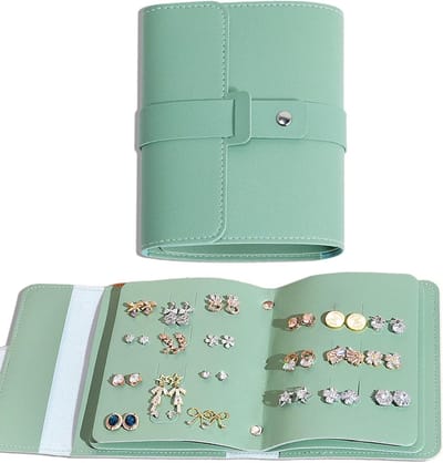 Creatieve Boekvormige Oorbellenhouder met Knop - Draagbare Reisjuwelendoos in Lichtgroen voor Vrouwen en Meisjes, Perfect als Cadeau voor Oorbellen en Sieradenorganisatie