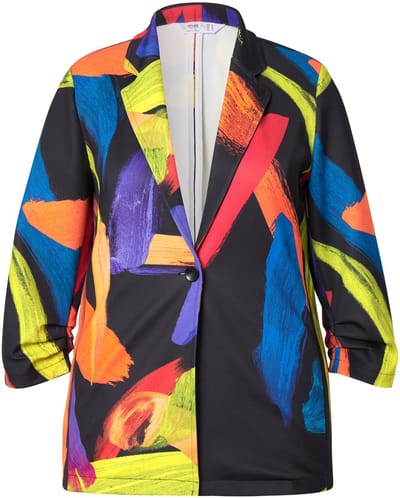 Angel of Style - Dames - Blazer all-over print geplooide 3/4-mouw - Zwart - Maat 44