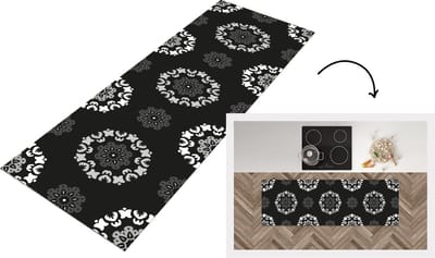 Keukenloper - Loper keuken - Mandala - Patronen - Zwart Wit - 150x50 cm - Keukenloper vinyl
