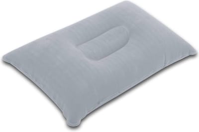 INTIRILIFE Opblaasbaar kussen in grijs – rechthoekig hoofdkussen om op te blazen met ergonomische vorm voor comfortabel slapen – perfect geschikt voor kamperen, uitstapjes, reizen enz.