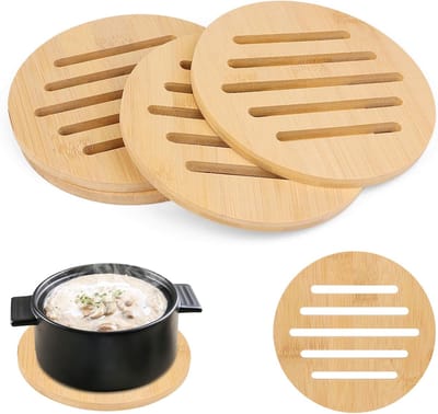4 natuurlijke isolatiematten, isolatiematten, ronde hittebestendige isolatiematten voor in de keuken, antislip isolatiematten, stoommatten, houten onderzetters voor kommen, keuken, borden